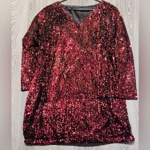 Maroon sequin lined v-neck short size 18 dress